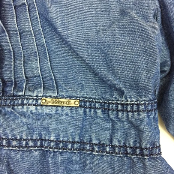 DIESEL Blue Medium Wash Chambray Logo Snap Button Belted Pleats Hi Low Hem Dress - Picture 5 of 11